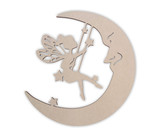 Wooden Fairy Swinging on Moon - Wooden Cutout, Wall Art