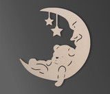 Sleeping Bear on Moon Wooden Shape - Cutout, Wall Art, Home Decor