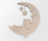 Sleeping Bear on Moon Wooden Shape - Cutout, Wall Art, Home Decor