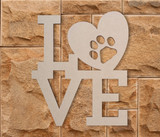 Wooden Sign "Love with Dog Print" - Cutout, Wall Art