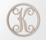 Wooden Monogram Letter "K" - Unfinished, Cursive Design