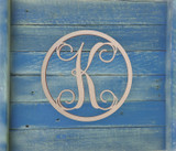 Wooden Monogram Letter "K" - Unfinished, Cursive Design