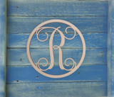Wooden Monogram Letter in Circle Frame: Unfinished Cursive Letter
