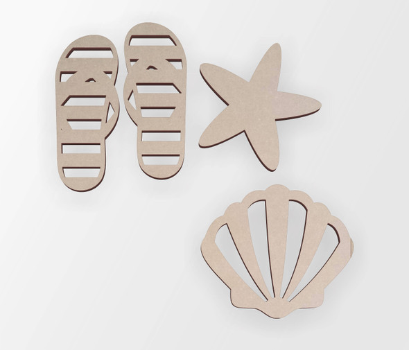 Wooden Sandals, Starfish, & Seashell Group (3 pack)