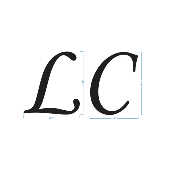 24" tall letters L and C in Monotype Corsiva Font