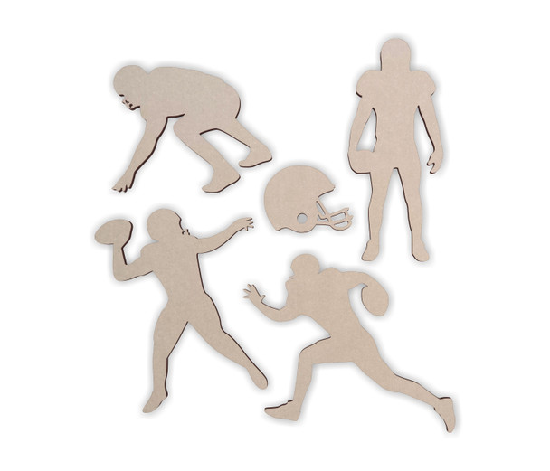 Wooden Football Player Silhouettes (4 Players + 1 Helmet)