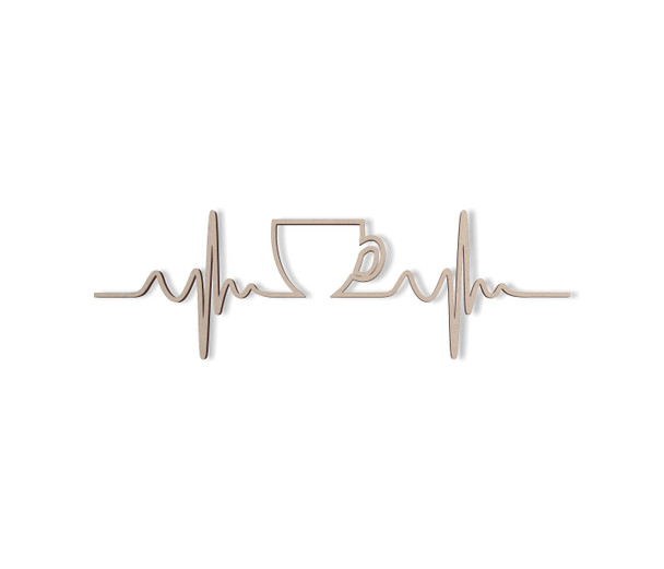 Heartbeat Monitor Cup Wooden Sign - Cutout, Wall Art