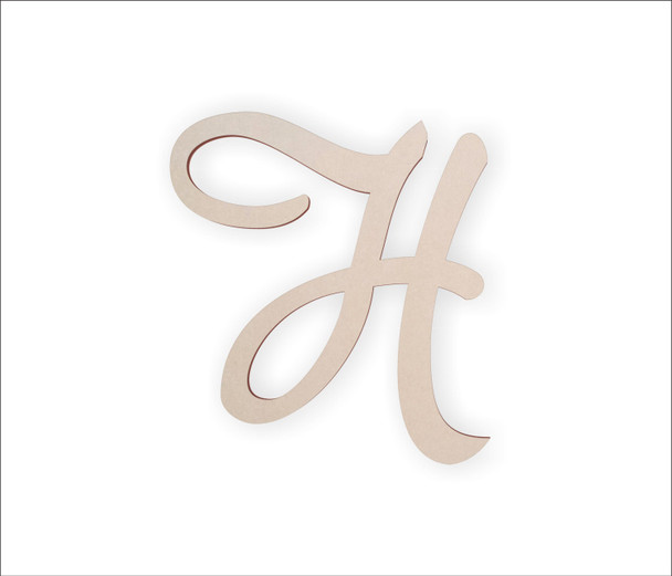 Wooden Monogram Letter H - Unfinished, Cursive Wood Letter