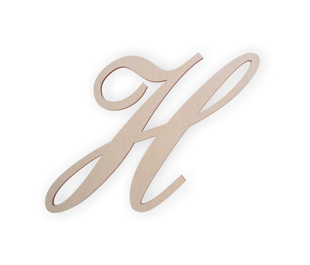 Wooden Monogram Letter "H" - Unfinished, Cursive Design
