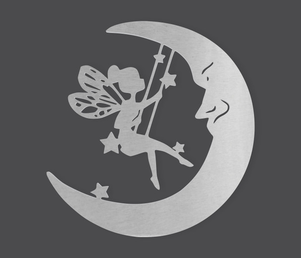 Metal Wall Art - Fairy Swinging on Moon: Metal Cutout for Unique Wall Decor