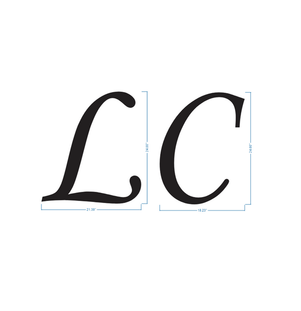 24" tall letters L and C in Monotype Corsiva Font