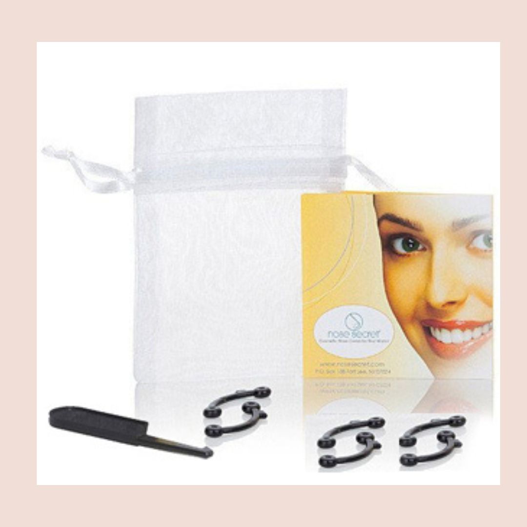 Model showcasing the NoseSecret® nose shaper alongside the  Bundle  package