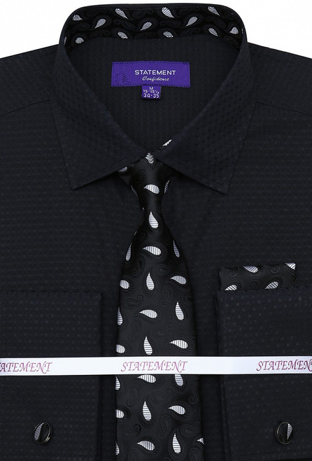 SH-1019 Shirt, Tie & Hankie Set in Black