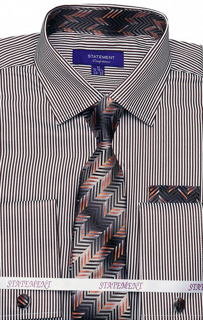 SH-1017 Shirt, Tie & Hankie Set in Brown