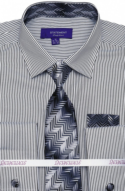 SH-1017 Shirt, Tie & Hankie Set in Black
