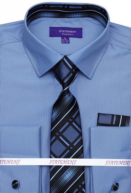 SH-1016 Shirt, Tie & Hankie Set in Blue