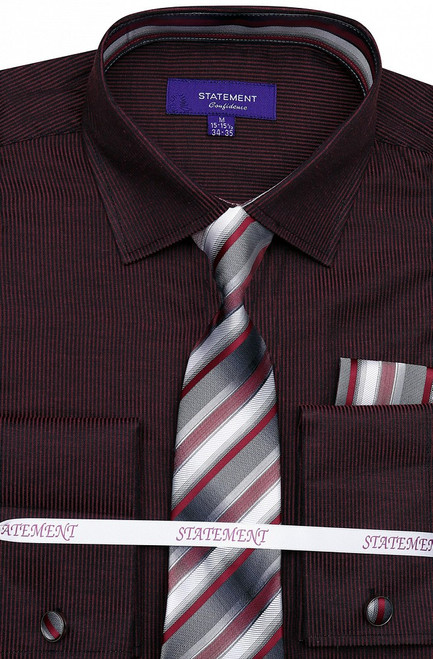 SH-1014 Shirt, Tie & Hankie Set in Burgundy