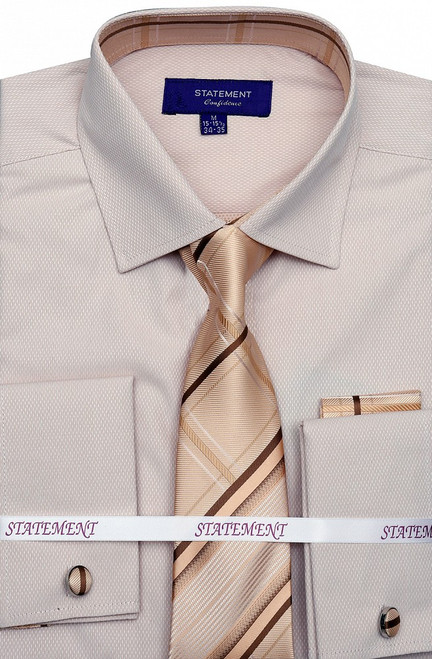 SH-1011 Shirt, Tie & Hankie Set in Beige