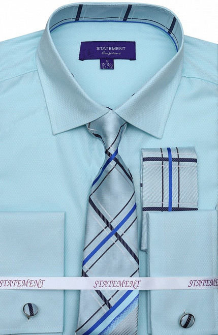 SH-1011 Shirt, Tie & Hankie Set in Aqua