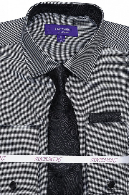 SH-1010 Shirt, Tie & Hankie Set in Black