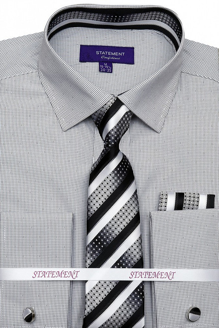 SH-1008 Shirt, Tie & Hankie Set in Black