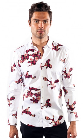 Puzzled Long-Sleeve Shirt in White & Yellow