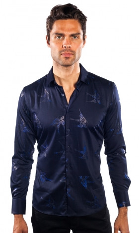 Ribbon Long-Sleeve Shirt in Navy