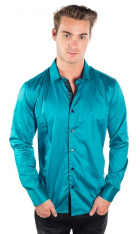 Silk Long-Sleeve Shirt in Teal
