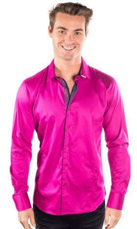 Silk Long-Sleeve Shirt in Magenta
