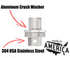 Made in America with 304 stainless steel.  Comes with an aluminum crush washer.