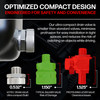 Our ultra-compact drain valve is smaller than standard valves, minimizes protrusion for easy installation in tight spaces, and reduces the risk of catching on objects while driving.