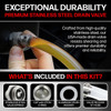 The Votex Premium Stainless Steel Drain Plug includes a stainless steel valve spring, cap with Viton O-Ring, aluminum crush washer, and valve release 12" hose.