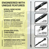 Engineered with: spiral wind noise canceler, spring steel rod, stainless steel threading, and tapered OEM-spec rod.
