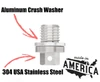 Made in America with 304 stainless steel.  Comes with an aluminum crush washer.