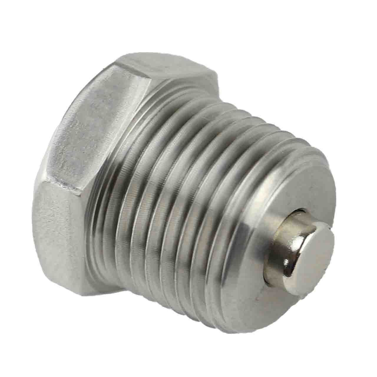 3/8"-18 NPT Stainless Steel Industrial (External Head) ENGINE Oil Drain Plug with Neodymium Magnet - MADE IN USA