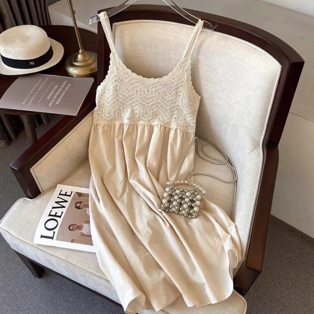 Crosa- Crochet Lace Spaghetti Strap Dress - blendedvintagemarketplace