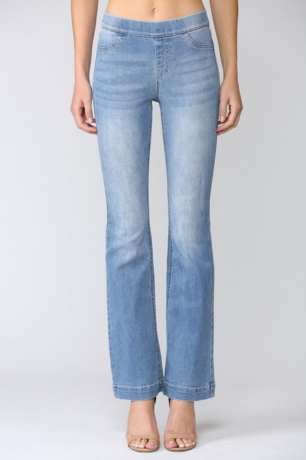 Pull On Elastic Waistband Flare Jeans