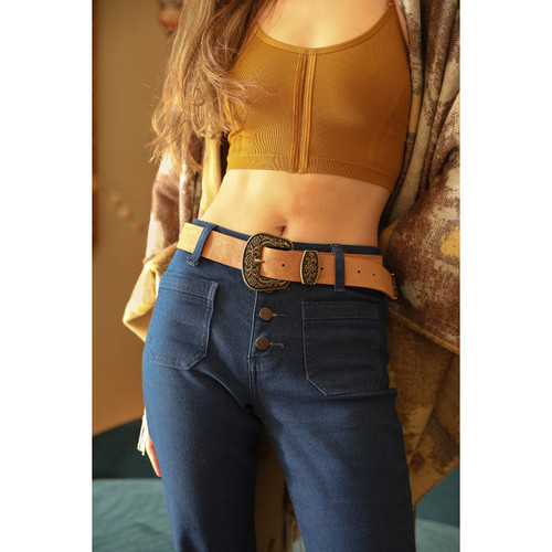 Suede Antique Gold Western Buckle Belt