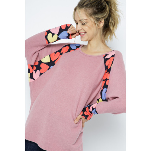 Striped Dolman Top with Colorful Hearts Contrast