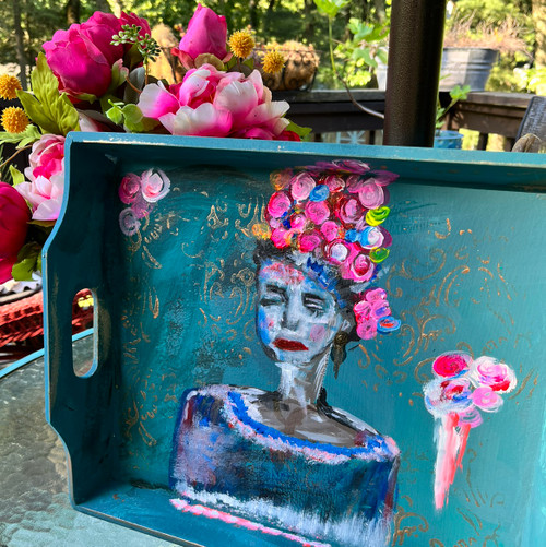 Abstract Hand Painted Frida Serving Tray