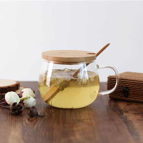 Borosilicate Glass Teacup w/Bamboo Lid & Spoon  10oz