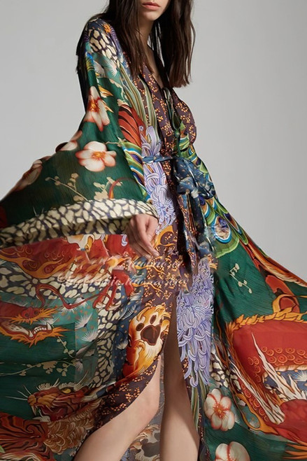 Peacock Print Vintage Oriental Kimono 