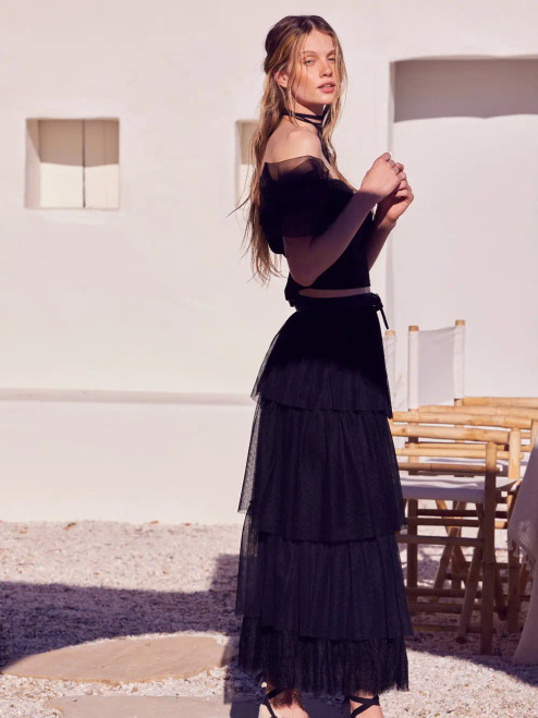 Asymmetrical Tiered Ruffle Chiffon Skirt 