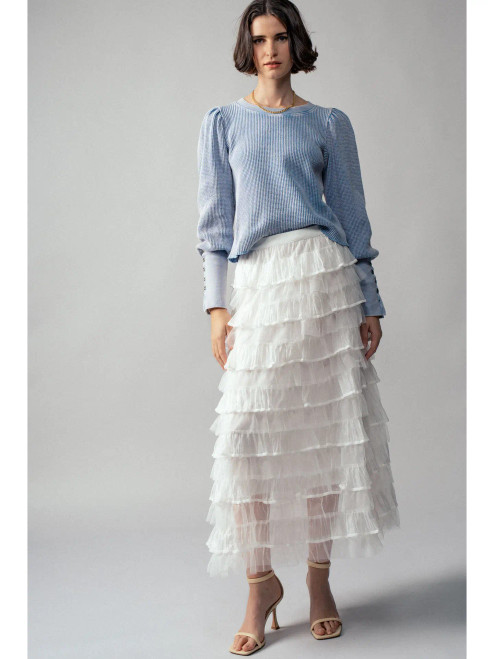 Clear Tulle Layered Ruffle Maxi Skirt
