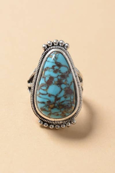 Raindrop Turquoise Silver Fashion Ring
60% Zinc Alloy 40% Stone Ring