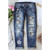 Grey Floral Leopard  distressed High waist Jeans 
