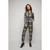 Plaid Zipper Down Smocked Waist Jumpsuit