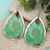 Green Floral Embroidered Teardrop Earrings