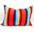 Vintage style Mexican blanket pillow with multi colored stripes. Measures 16" x 13" made of acrylic-cotton- polyester blend.