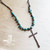 Seafood Green Turquoise Necklace w/Copper Cross Pendant